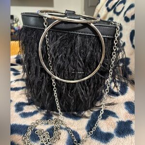 Chic Black Feathered Bucket Bag
